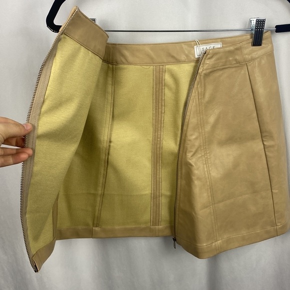 Anthropologie Sage The Label Bowie Faux Leather Mini Skirt - Taupe - Size Small - Picture 7 of 12